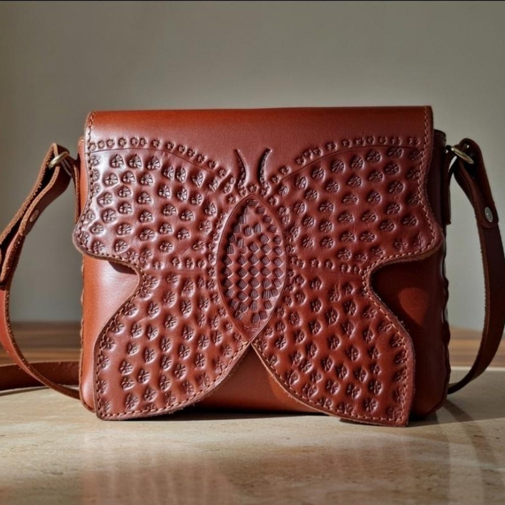 Bolso mariposa de cuero repujado